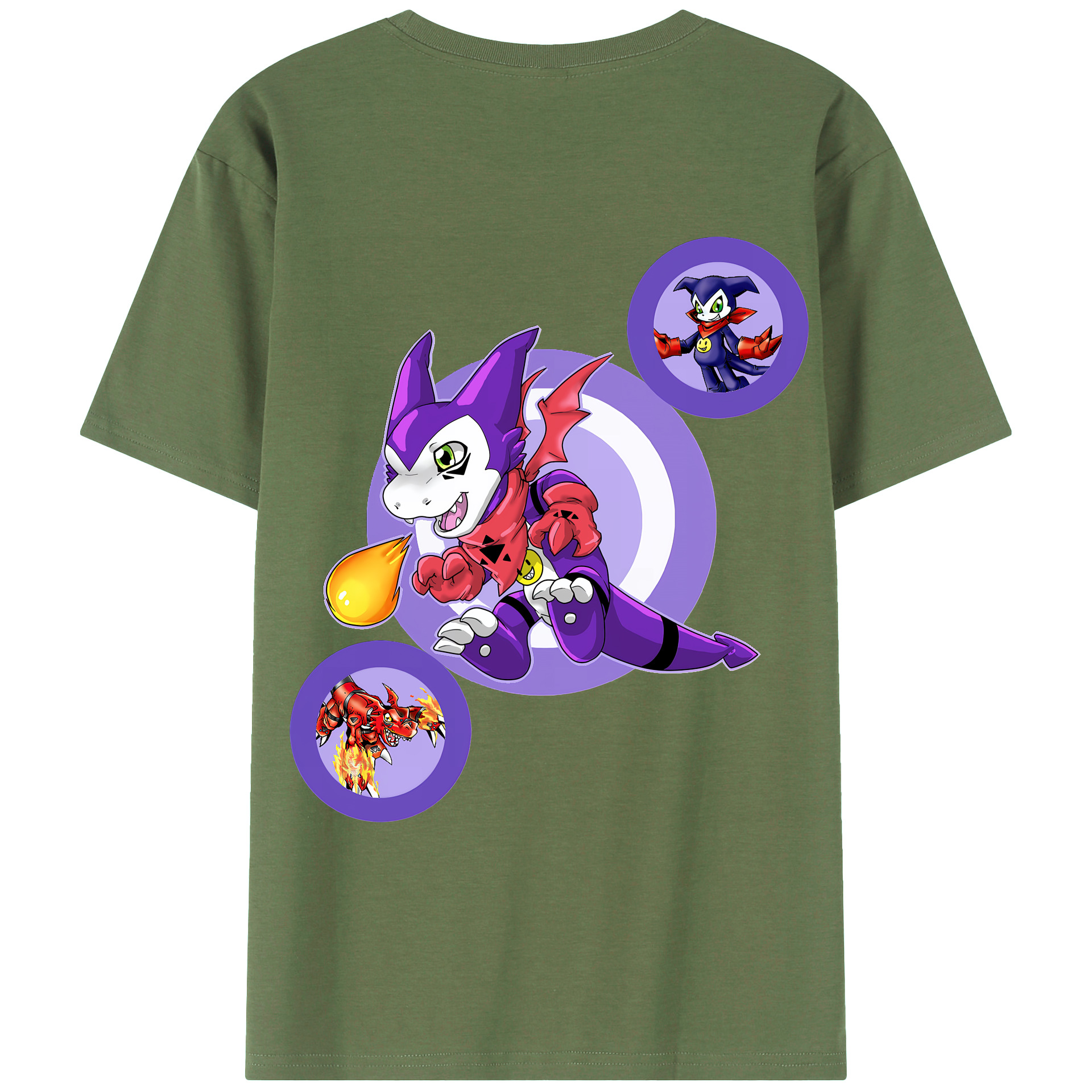 （画像用） Digimon デジタルモンスター/デジモン 綿100％ メンズ半袖Tシャツ（バックプリント） 通気性
